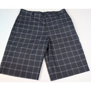 Nike Golf Dri-Fit Shorts Mens Size 34 Black Gray Plaid Standard Fit Stretch